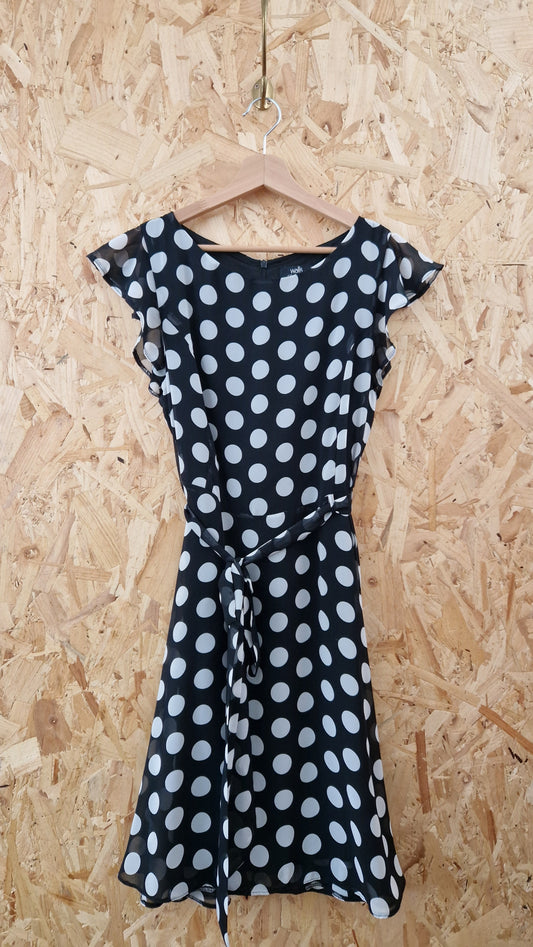 Preloved Wallis Polka Dot Chiffon Fit & Flare Dress Size 16