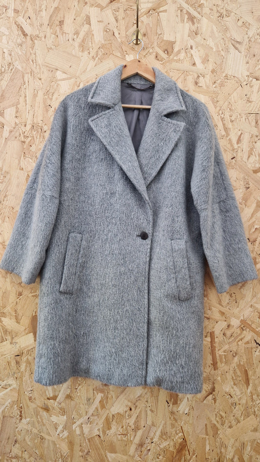 Preloved Jigsaw Textured Wool Double breasted Crombie Coat Size Small